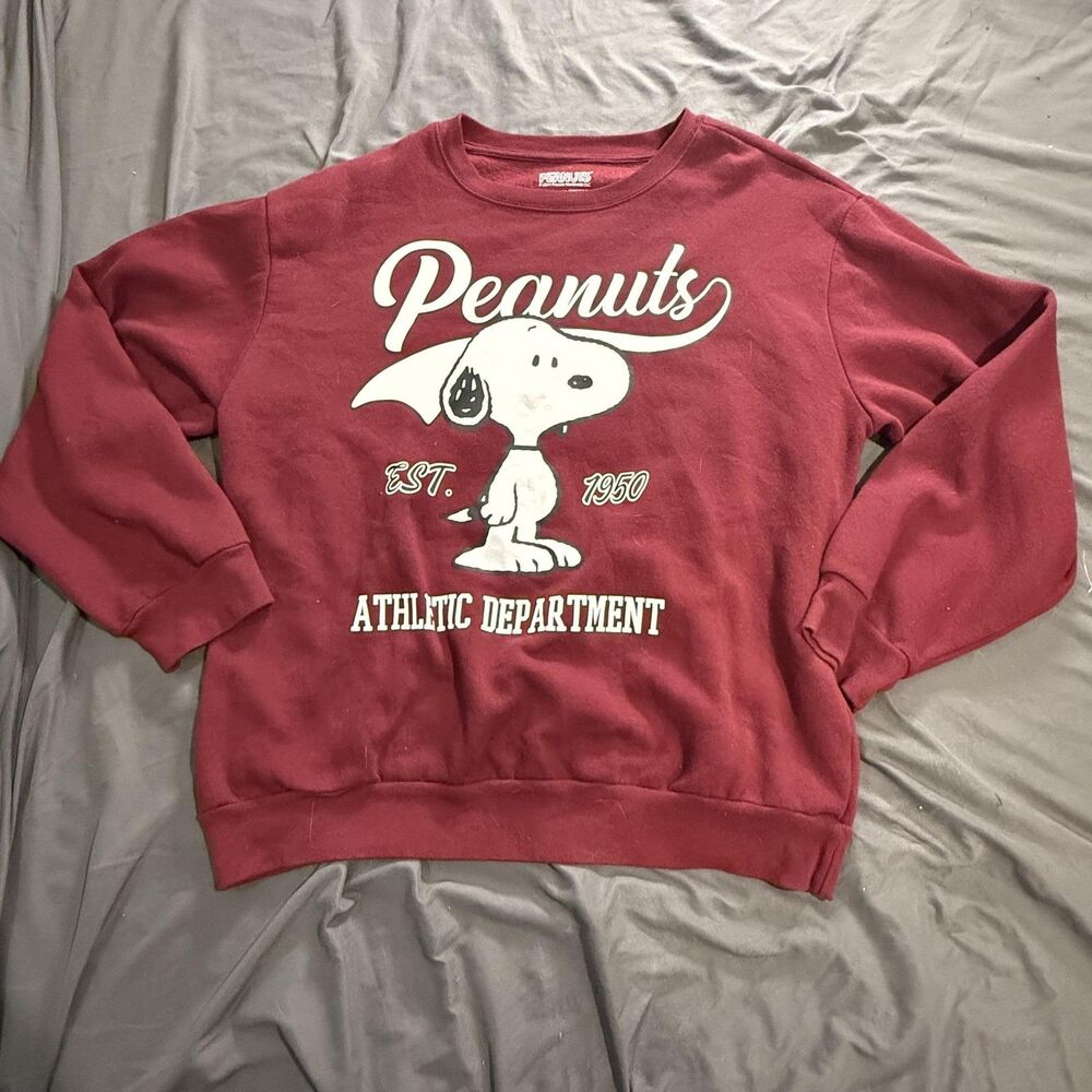 Peanuts Sweatshirt Unisex Kids XL 16/18 Red Snoopy Athletic Crew Neck Graphic